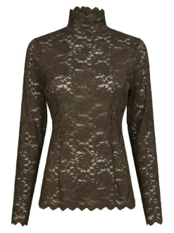 Liza Laceflower Bluse, Chocolate Brown, 40