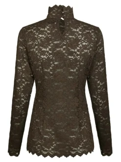 Liza Laceflower Bluse, Chocolate Brown, 40