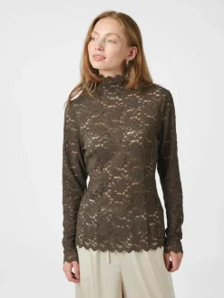 Liza Laceflower Bluse, Chocolate Brown, 40