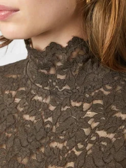 Liza Laceflower Bluse, Chocolate Brown, 40