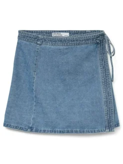 Liza Wrap Denim Nederdel, Medium Blue Denim, S