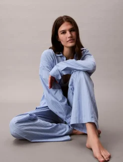 Logo Poplin Natbukser, Trail Stripe/Frozen Fjord, L