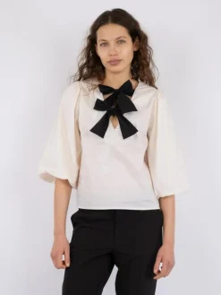 Lorraine Poplin Bluse, Ivory, 40