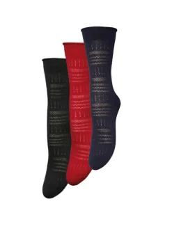 Lucretia Wola 3-pak Strømper, Black/Navy/Red, 39/41