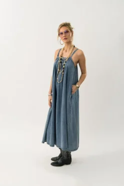 LungoLL Maxi Kjole, Washed Denim, M