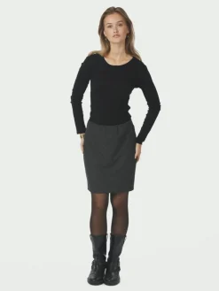 Lunna Check Short Nederdel, Antracit, 38