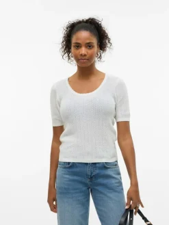 Luxlight Pointelle Strikbluse, Snow White, L