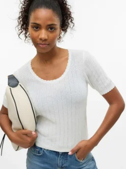 Luxlight Pointelle Strikbluse, Snow White, L