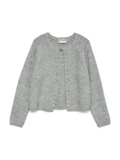 Magalene Pearl Cardigan, Medium Grey Melange, XS