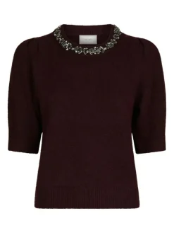 Maia Stone Knit Bluse, Wine, 38