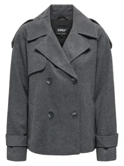 Maisy Short Wool Trenchcoat, Dark Grey Melange, XL