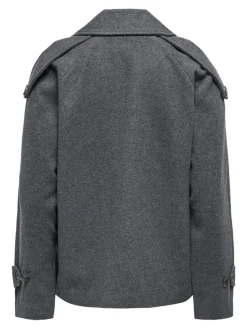 Maisy Short Wool Trenchcoat, Dark Grey Melange, XL