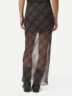 Marlise Check Mesh Nederdel, Dark Brown, 42