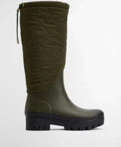 Marnie Quilted Tall Welly Gummistøvler, Olive/Black, 40