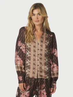 Massima Botanical Border Bluse, Black, 38