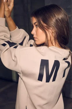 Maxi Split Logo Sweatshirt, Beige, S