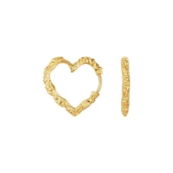 Medium Heart Crush Hoops, Gold Plated