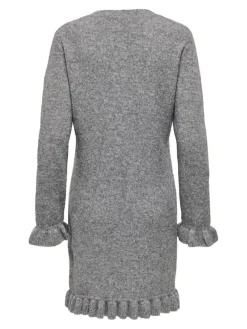 Mera Frill Strikkjole, Medium Grey Melange, XL