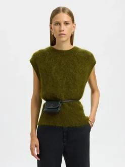 Mira Mohair Strikvest, Avocado, L