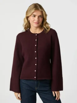 Mixie Knit Cardigan, Wine, 36