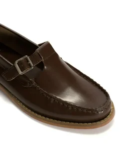 Moccasin T-Bar Loafers, Brown, 42