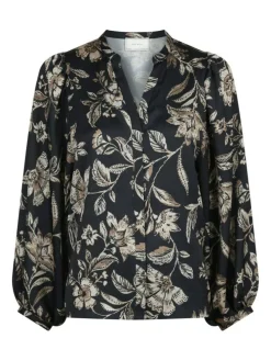 Nani Canvas Flower Bluse, Dark Navy, 36