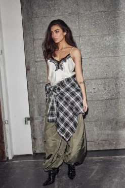 Naomi Asym Contrast Lingerie Top, Pearl, M