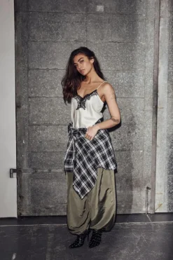 Naomi Asym Contrast Lingerie Top, Pearl, M