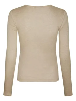 Nella Fine Rib Bluse, Beige Melange, 38