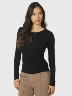 Nella Fine Rib Bluse, Black, 38