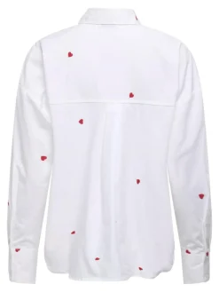 Nelly Loose Skjorte, White/ Heart Embroidery, XL