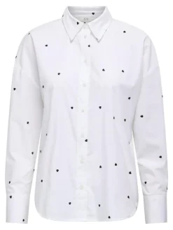 Nelly Loose Skjorte, White/Black Heart Embroidery, S