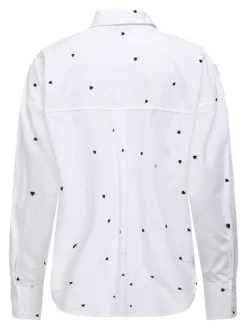 Nelly Loose Skjorte, White/Black Heart Embroidery, S
