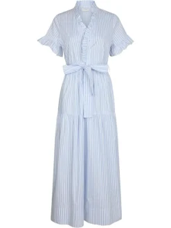 Nessie Stripe Kjole, White/Light Blue, 36