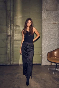 New Chrisse Drape Slit Nederdel, Black, M