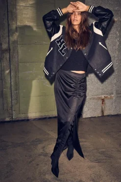 New Chrisse Drape Slit Nederdel, Black, M