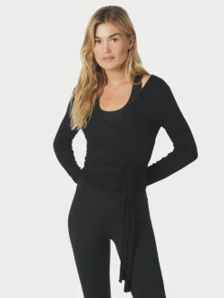 Nia Jersey Wrap Bluse, Black, 40