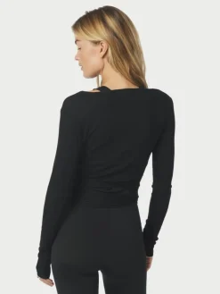 Nia Jersey Wrap Bluse, Black, 40