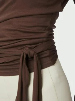 Nia Jersey Wrap Bluse, Chocolate Brown, 34