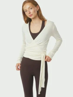 Nia Jersey Wrap Bluse, Ivory, 38