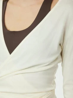 Nia Jersey Wrap Bluse, Ivory, 38