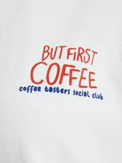 Nina T-shirt, Bright White But First Coffee, L