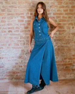 Nina Wrap Denim Nederdel, Blue, 34