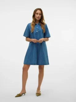 Ocean Striped Kjole, Medium Blue Denim, L