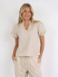 Odesa Linen Bluse, Sand, 36