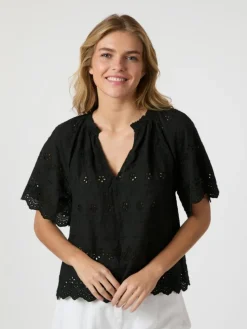 Odet Embroidery Bluse, Black, 38