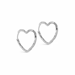 Organic Heart Medium Øreringe, Silver