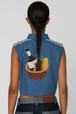 Out Of Office Embroidered Top, Summer Blue, 40