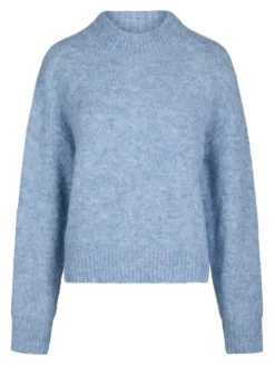 Paulina Fluffy Knit Striktrøje, Dusty Blue, 38