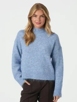 Paulina Fluffy Knit Striktrøje, Dusty Blue, 38